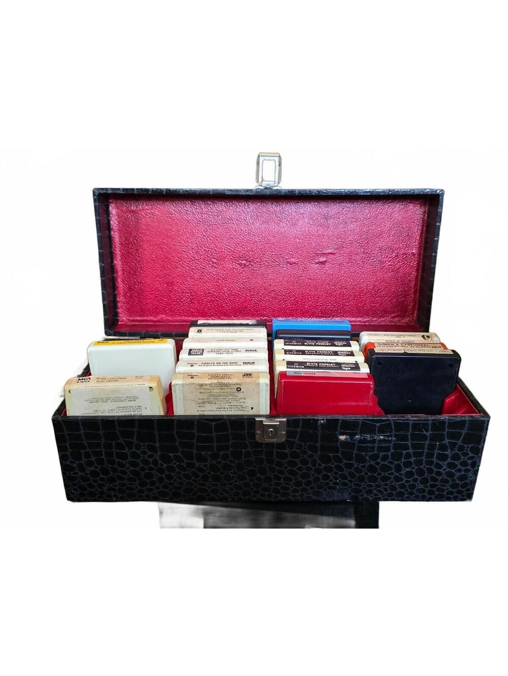Vtg 8-Track Tape Carrying Case with Tapes Elvis Simon & Garfunkel Hall & Oates